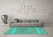 Machine Washable Southwestern Turquoise Country Area Rugs in a Living Room,, wshcon2072turq