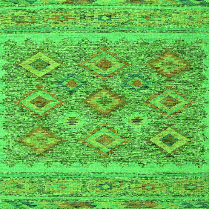 Round Machine Washable Southwestern Green Country Area Rugs, wshcon2072grn