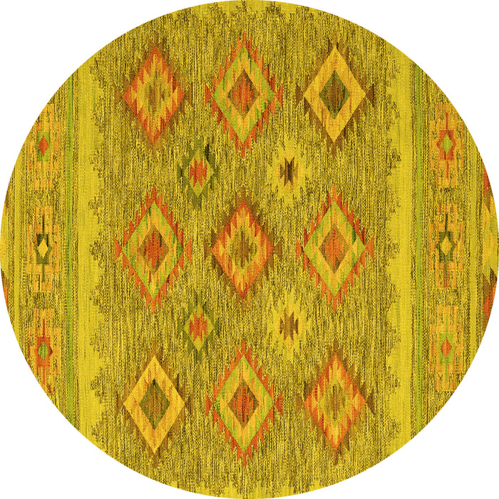 Round Machine Washable Southwestern Yellow Country Rug, wshcon2072yw