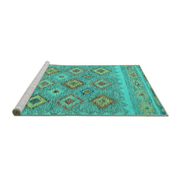 Sideview of Machine Washable Southwestern Turquoise Country Area Rugs, wshcon2072turq