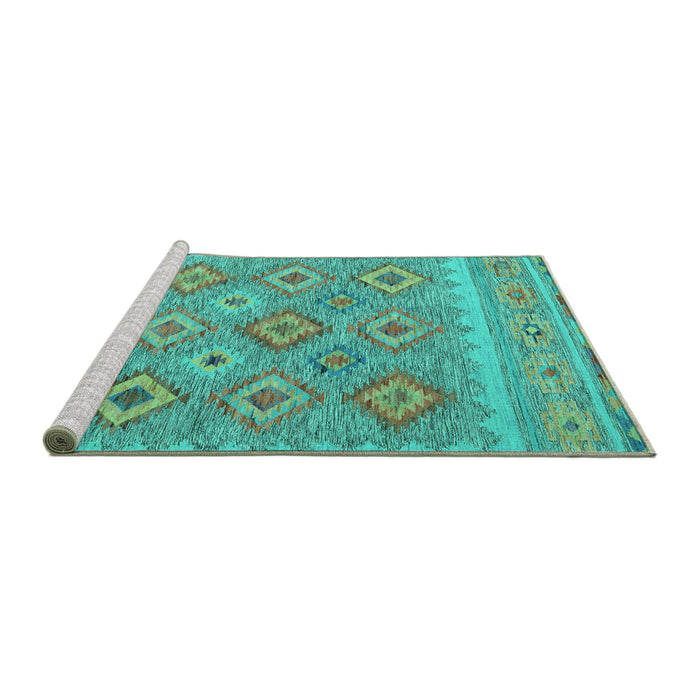 Sideview of Machine Washable Southwestern Turquoise Country Area Rugs, wshcon2072turq