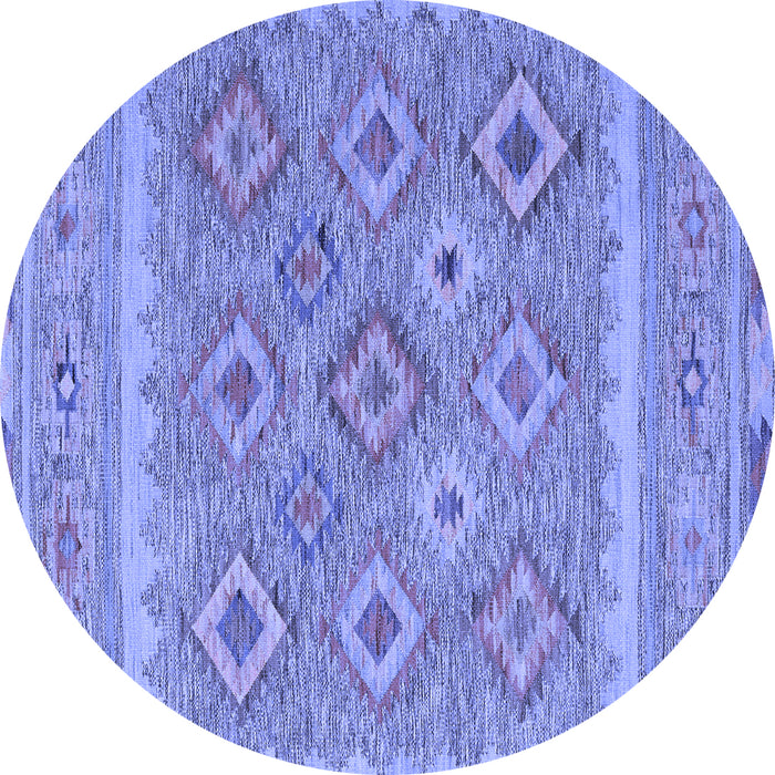 Round Machine Washable Southwestern Blue Country Rug, wshcon2072blu