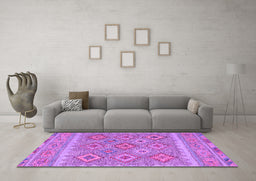 Machine Washable Southwestern Purple Country Area Rugs in a Living Room, wshcon2072pur