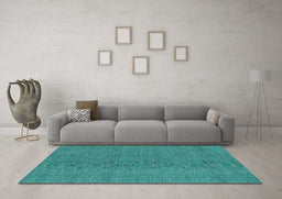 Machine Washable Abstract Turquoise Contemporary Area Rugs in a Living Room,, wshcon2073turq