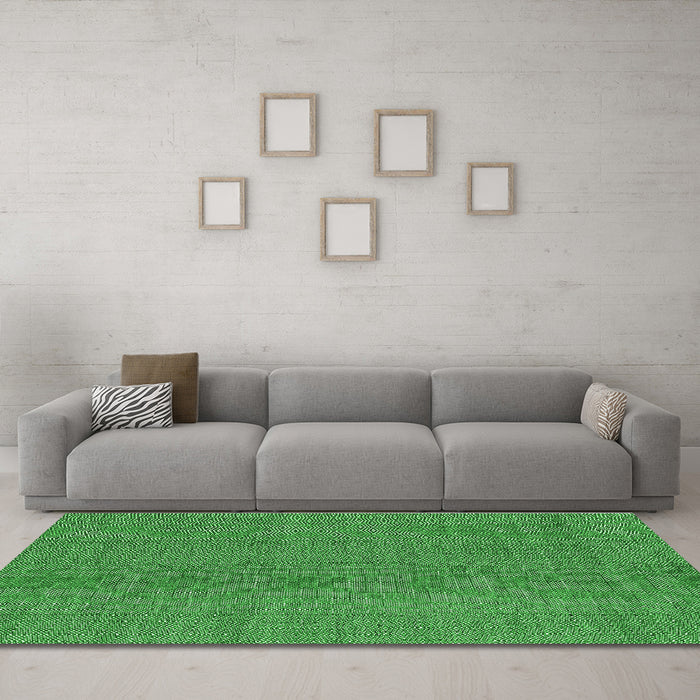 Machine Washable Abstract Green Contemporary Area Rugs in a Living Room,, wshcon2073grn