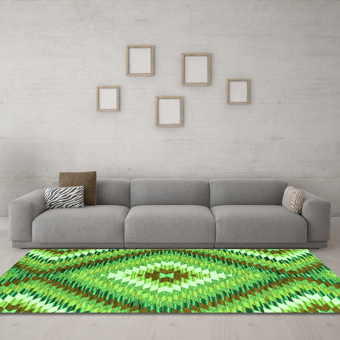 Machine Washable Southwestern Green Country Area Rugs in a Living Room,, wshcon2074grn