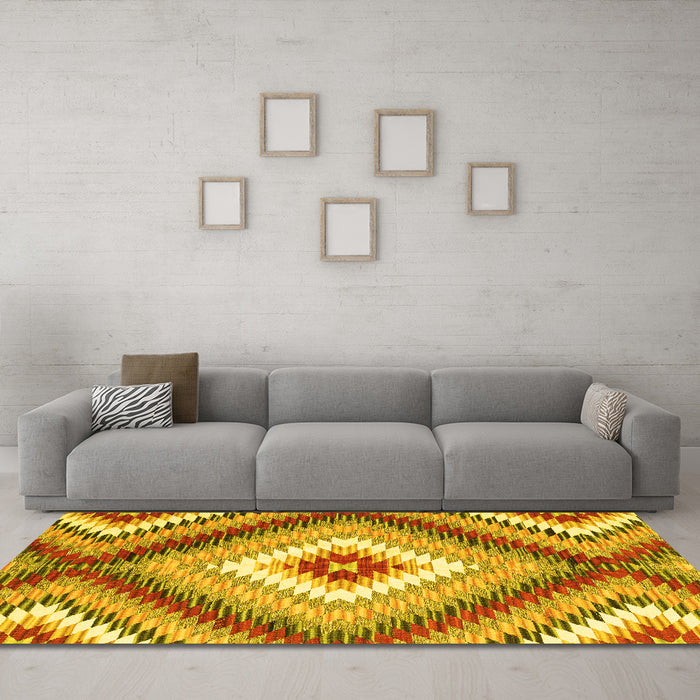 Machine Washable Southwestern Yellow Country Rug in a Living Room, wshcon2074yw