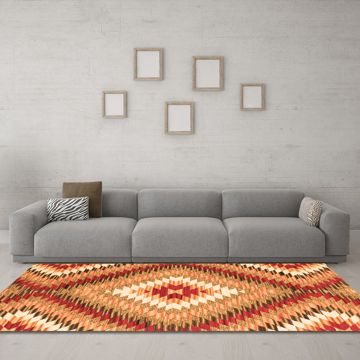 Machine Washable Southwestern Orange Country Area Rugs in a Living Room, wshcon2074org