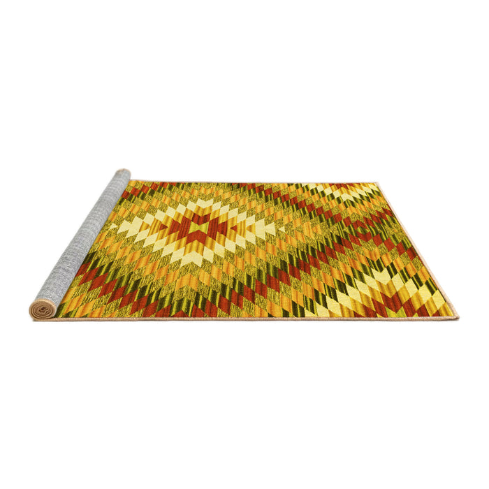 Sideview of Machine Washable Southwestern Yellow Country Rug, wshcon2074yw
