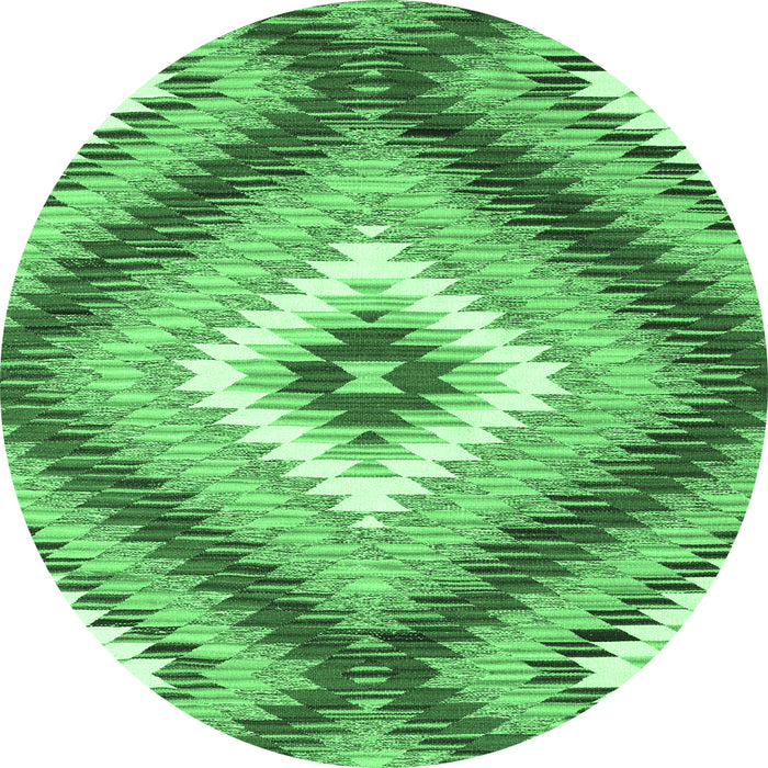 Round Machine Washable Southwestern Emerald Green Country Area Rugs, wshcon2074emgrn