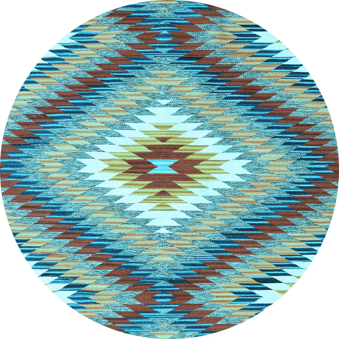 Round Machine Washable Southwestern Light Blue Country Rug, wshcon2074lblu