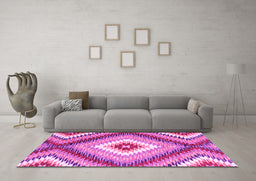 Machine Washable Southwestern Pink Country Rug in a Living Room, wshcon2074pnk