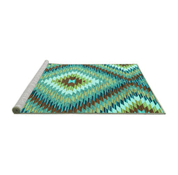Sideview of Machine Washable Southwestern Turquoise Country Area Rugs, wshcon2074turq