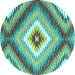 Round Southwestern Turquoise Country Rug, con2074turq