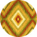 Round Machine Washable Southwestern Yellow Country Rug, wshcon2074yw