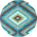 Round Southwestern Light Blue Country Rug, con2074lblu