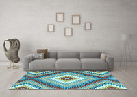 Machine Washable Southwestern Light Blue Country Rug, wshcon2074lblu