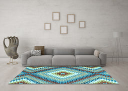 Machine Washable Southwestern Light Blue Country Rug in a Living Room, wshcon2074lblu