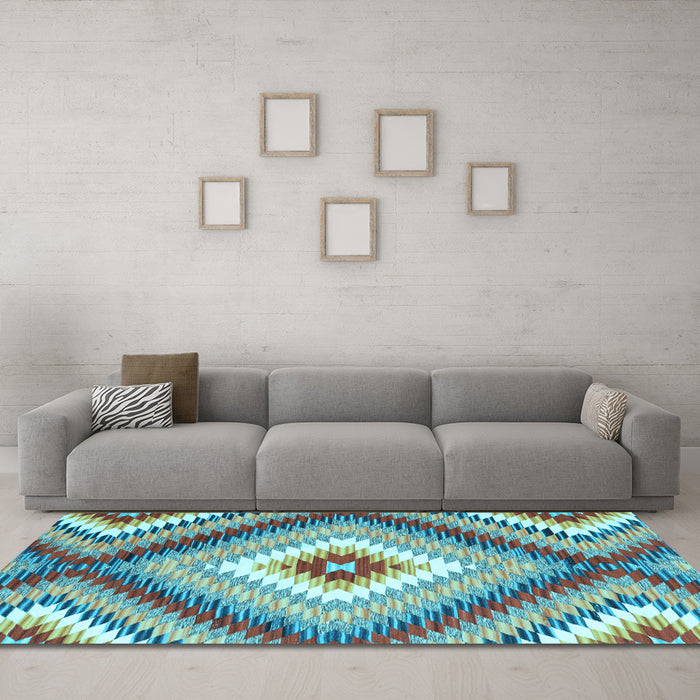 Machine Washable Southwestern Light Blue Country Rug in a Living Room, wshcon2074lblu