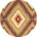 Round Machine Washable Southwestern Brown Country Rug, wshcon2074brn