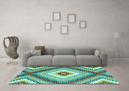 Machine Washable Southwestern Turquoise Country Area Rugs in a Living Room,, wshcon2074turq