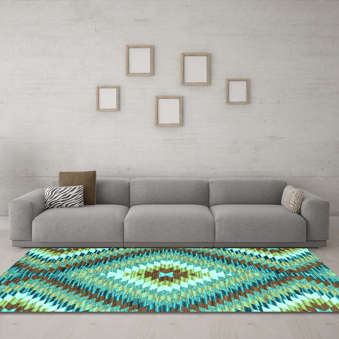 Machine Washable Southwestern Turquoise Country Area Rugs in a Living Room,, wshcon2074turq