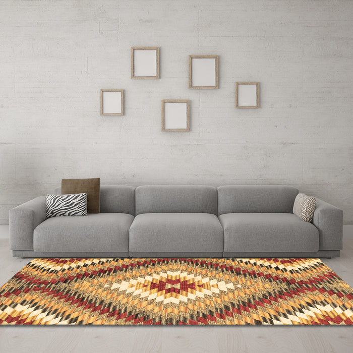 Machine Washable Southwestern Brown Country Rug in a Living Room,, wshcon2074brn
