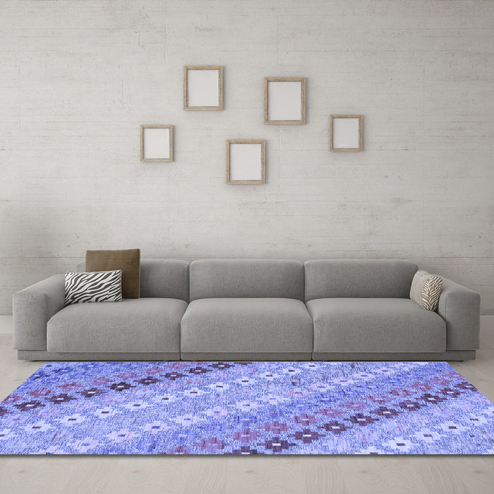 Machine Washable Southwestern Blue Country Rug in a Living Room, wshcon2075blu
