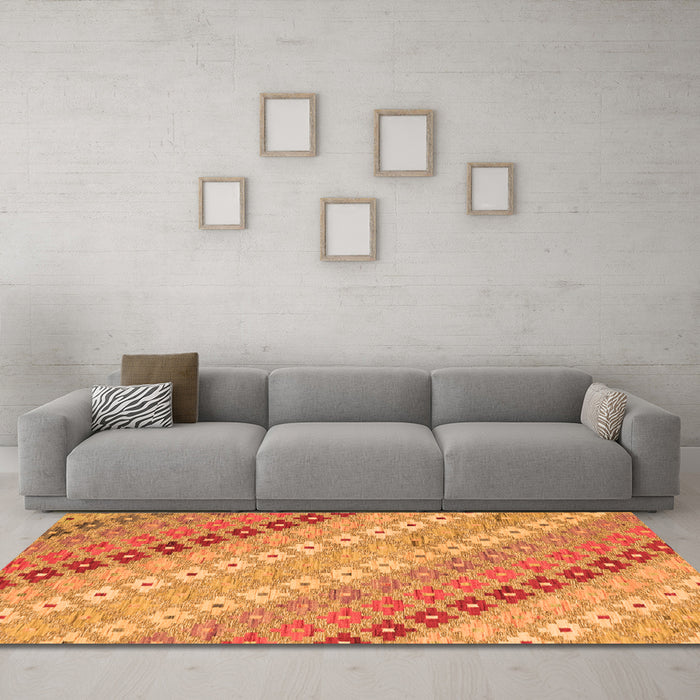 Machine Washable Southwestern Orange Country Area Rugs in a Living Room, wshcon2075org