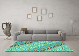 Machine Washable Southwestern Turquoise Country Area Rugs in a Living Room,, wshcon2075turq