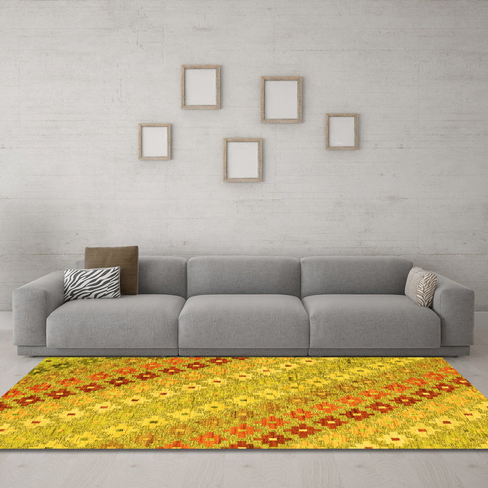 Machine Washable Southwestern Yellow Country Rug in a Living Room, wshcon2075yw