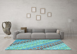 Machine Washable Southwestern Light Blue Country Rug in a Living Room, wshcon2075lblu
