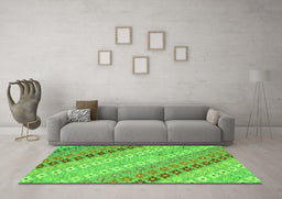 Machine Washable Southwestern Green Country Area Rugs in a Living Room,, wshcon2075grn