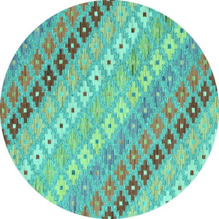 Round Machine Washable Southwestern Turquoise Country Area Rugs, wshcon2075turq