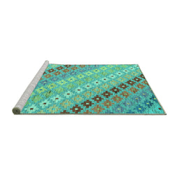 Sideview of Machine Washable Southwestern Turquoise Country Area Rugs, wshcon2075turq