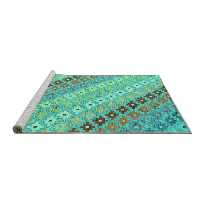 Sideview of Machine Washable Southwestern Turquoise Country Area Rugs, wshcon2075turq
