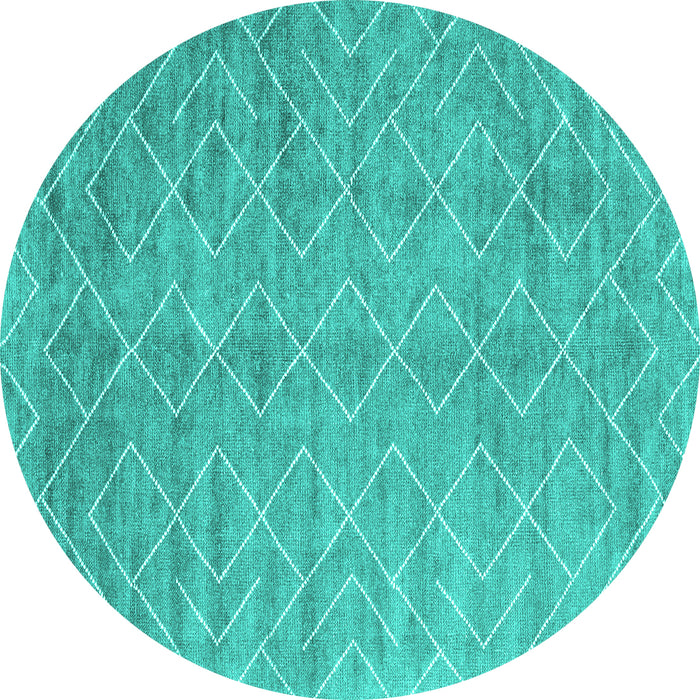 Round Abstract Turquoise Contemporary Rug, con2078turq