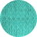 Round Machine Washable Abstract Turquoise Contemporary Area Rugs, wshcon2078turq