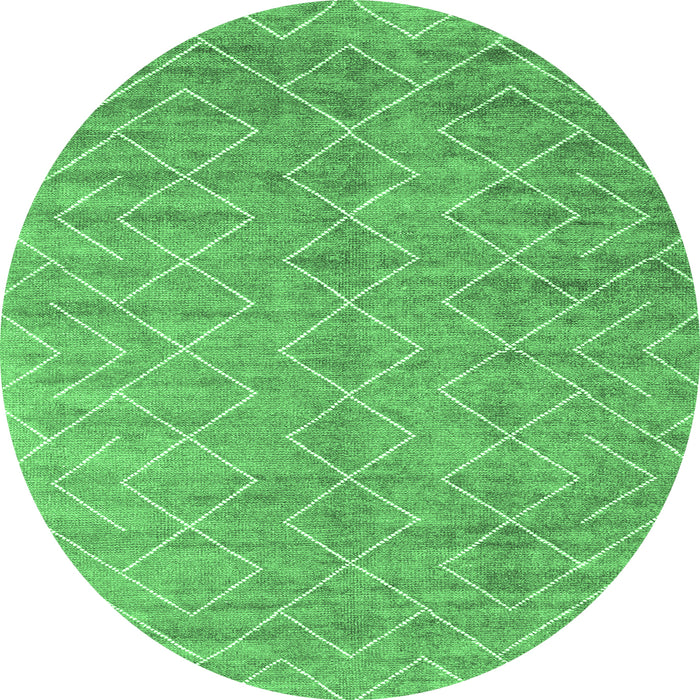 Round Machine Washable Abstract Emerald Green Contemporary Area Rugs, wshcon2078emgrn