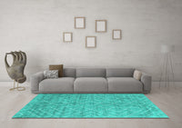 Machine Washable Abstract Turquoise Contemporary Rug, wshcon2078turq