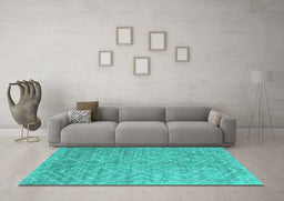 Machine Washable Abstract Turquoise Contemporary Area Rugs in a Living Room,, wshcon2078turq