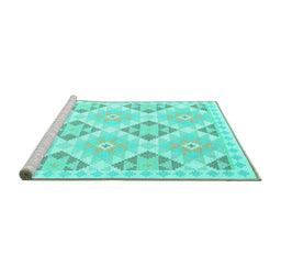 Sideview of Machine Washable Southwestern Turquoise Country Area Rugs, wshcon2079turq