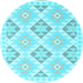 Round Machine Washable Southwestern Light Blue Country Rug, wshcon2079lblu