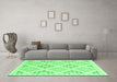 Machine Washable Southwestern Emerald Green Country Area Rugs in a Living Room,, wshcon2079emgrn