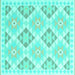 Square Machine Washable Southwestern Turquoise Country Area Rugs, wshcon2079turq