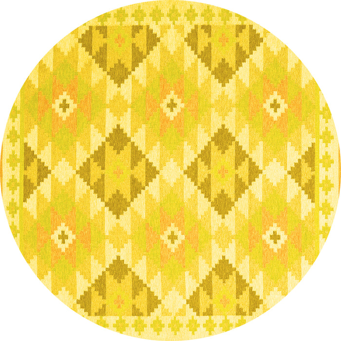 Round Southwestern Yellow Country Rug, con2079yw