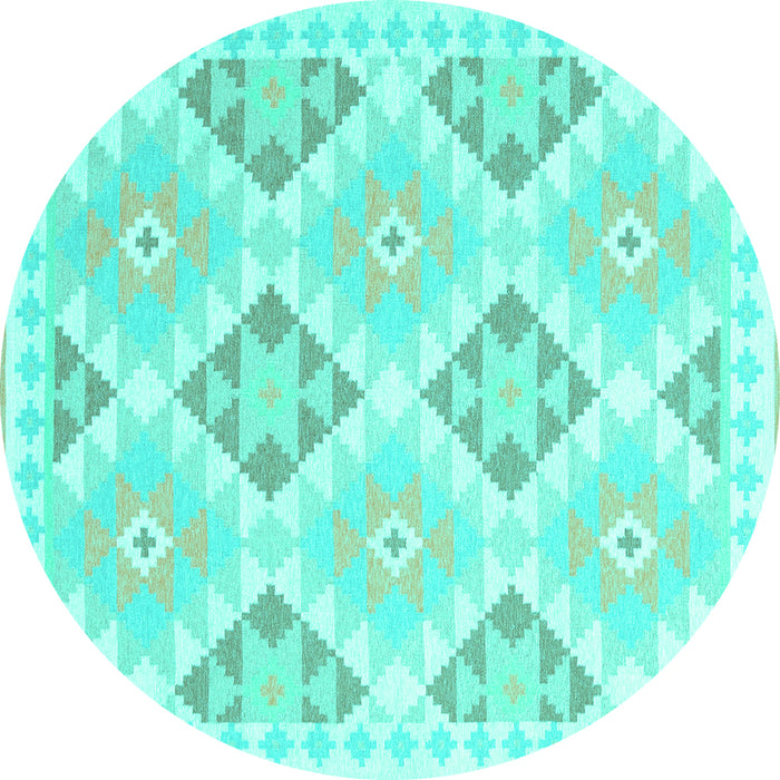 Round Southwestern Turquoise Country Rug, con2079turq