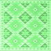 Square Machine Washable Southwestern Emerald Green Country Area Rugs, wshcon2079emgrn