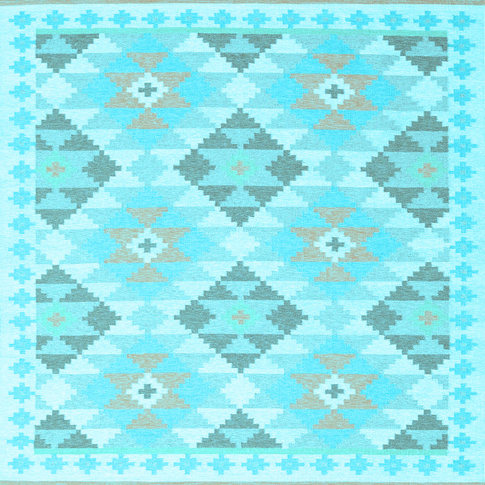 Square Machine Washable Southwestern Light Blue Country Rug, wshcon2079lblu