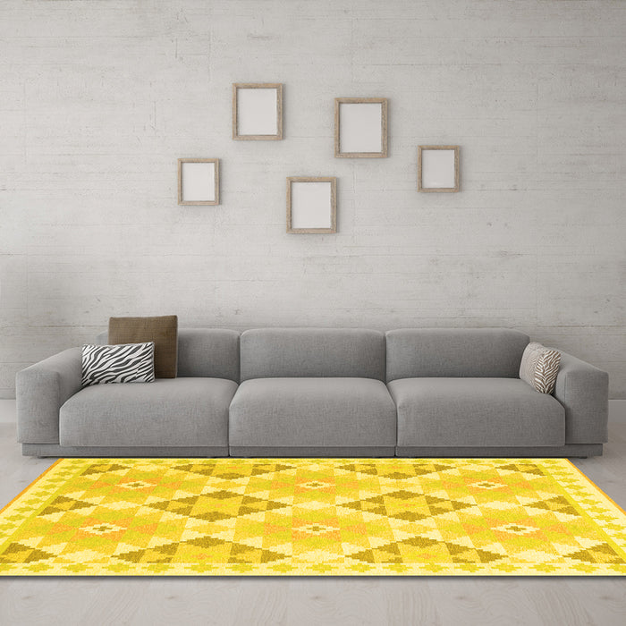 Machine Washable Southwestern Yellow Country Rug in a Living Room, wshcon2079yw